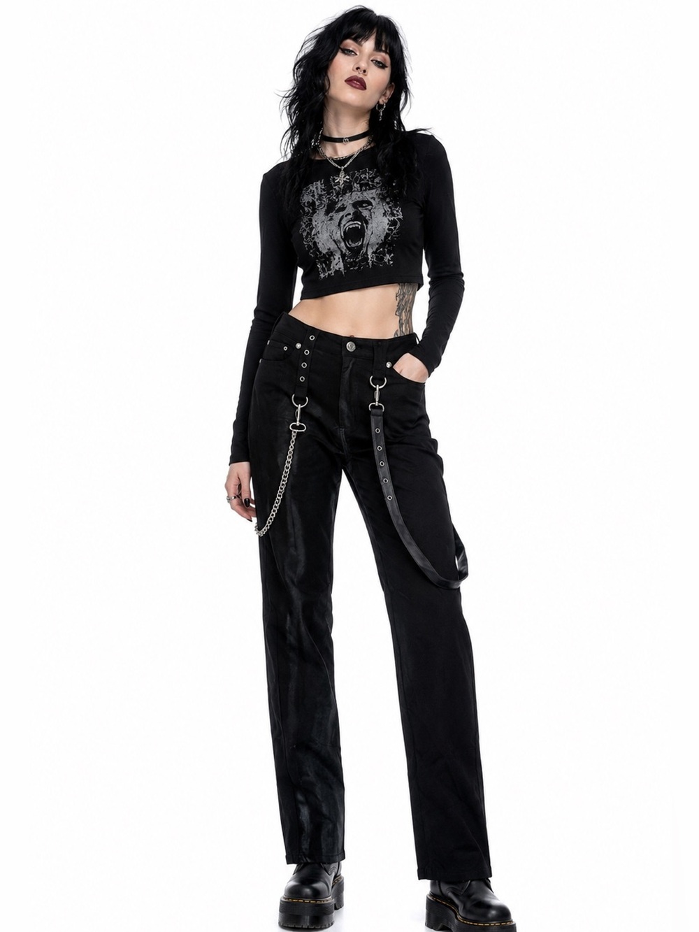 Killstar Chain Detail Black Slim Leg Pants Womens Medium Goth Alt Emo